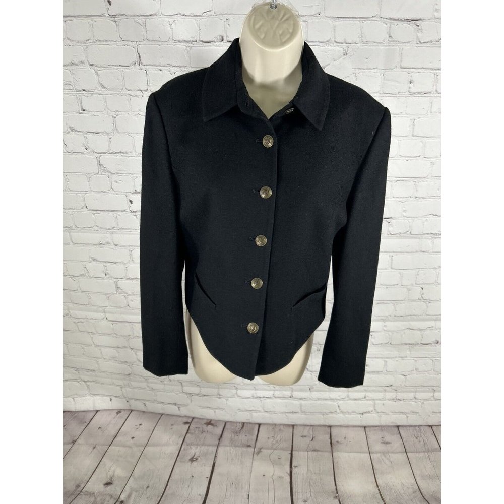 VTG Jones New York Black 100% Wool Single Breasted Cropped Blazer Women’s 6